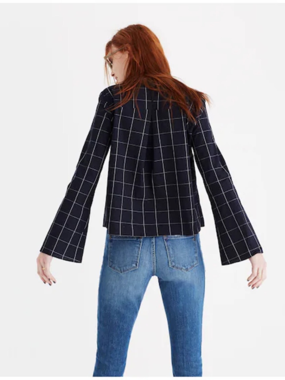 Windowpane Bell-Sleeve Shirt in Windowpane